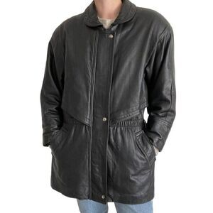 Vintage Womens Saxon Leather Black Mid Length Coat Jacket Made in Canada Sz L